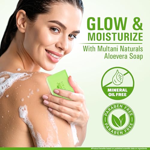 Image of Multani Naturals Rosewater & Aloe Vera Soap Bar For Bath (125gm - Pack of 6) | Paraben Free | Clinically Tested | Herbal Soap Bar with Rose Water & Glycerin | Helps Sooth & Calm Irritated Skin, Hydrate & Softens Skin | For All Skin Types | Soap For Men & Women