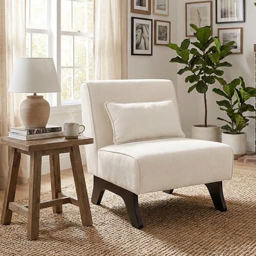 Womina Armless Accent Chair with Pillows and Wooden Legs
