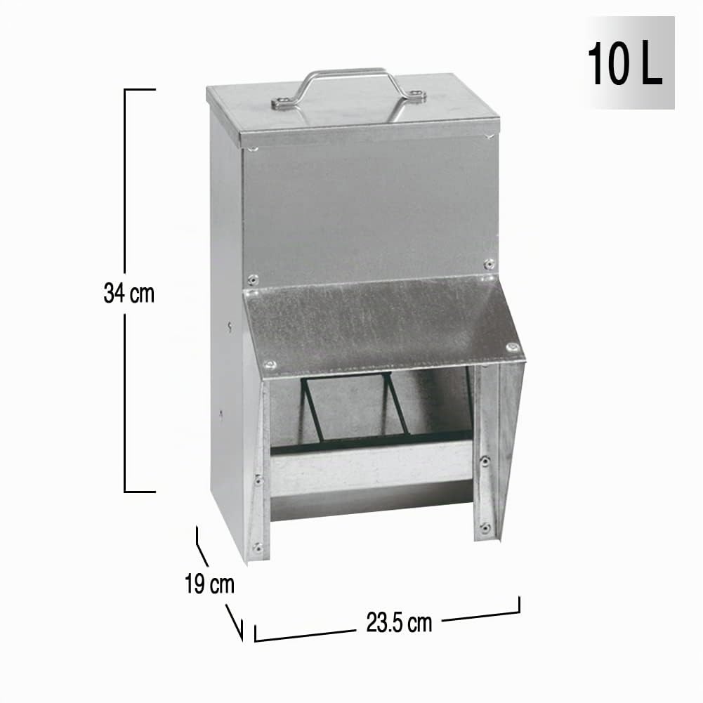 FINCA CASAREJO Tolva Exterior Galvanizada 8,5kg - Comedero de Gallinas Inoxidable - Toldo Antilluvia - Incluye: Guía de Alimentación de Aves de Corral y bolsita de 150g Conchilla Plus