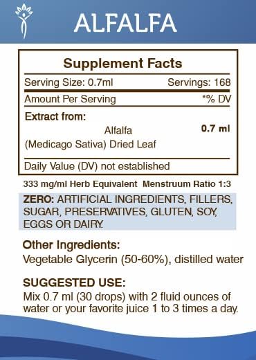 Miniatura 4 de Tintura de alfalfa Extracto líquido sin alcohol, alfalfa (Medicago Sativa) Hoja seca 4 fl oz