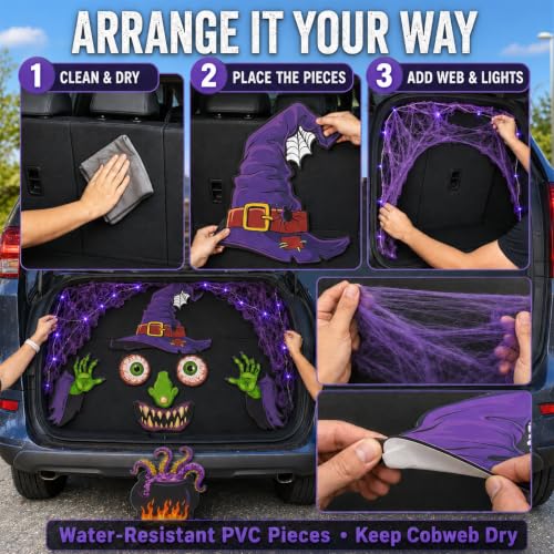 Bafeil Halloween Witch Trunk-or-Treat Car Decoration Kit w/ Purple LED Lights - image 5