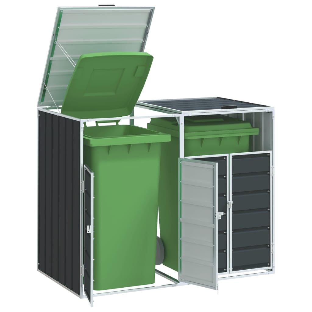 vidaXL Anthracite Steel Double Wheelie Bin Storage - Weather Resistant, Ventilated Garden Waste Organizer - 56.7