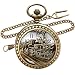 Vintage Bronze Steam Train Mens Kids Quartz Pendant Pocket Watch with Chain