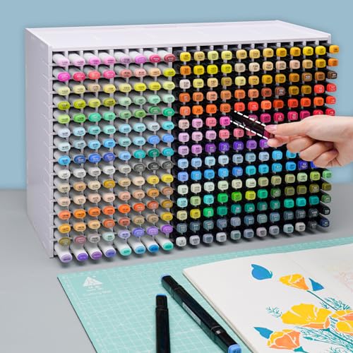 Image of SANFURNEY Art Marker Storage Rack for 300 Markers, Watercolour Brushes Pens Color Pencils Organizer Holder for Desk