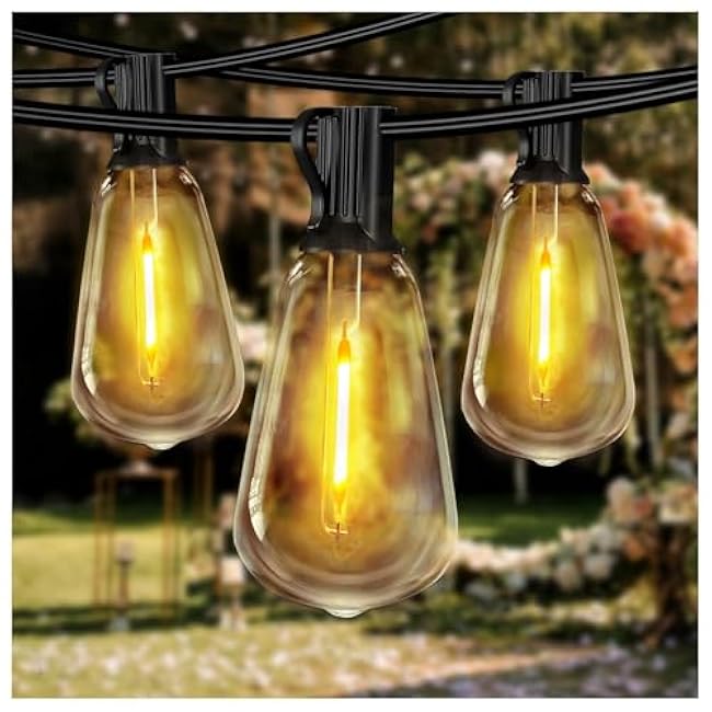 DAYBETTER Outdoor String Lights 100FT Waterproof 50 pcs Warm White LED Bulbs 2700K for Patio,Yard,Garden Durable Weatherproof String Lights for Outside for Parties, Weddings, Backyard