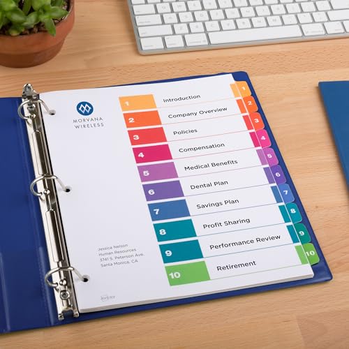Image of Avery 10 Tab Dividers for 3 Ring Binders, Customizable Table of Contents, Multicolor Tabs, 6 Sets (11188)