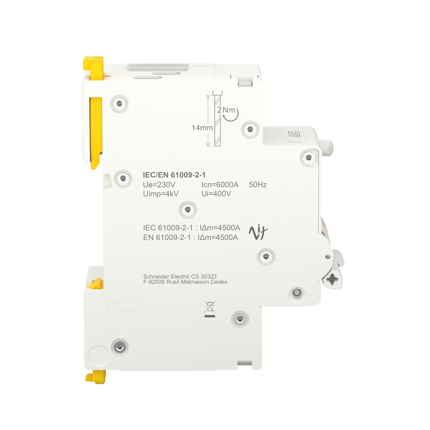 Schneider Electric FI LS RESI9 1P+N 16A B 30MA TYP A 6KA, R9D01616, Gris