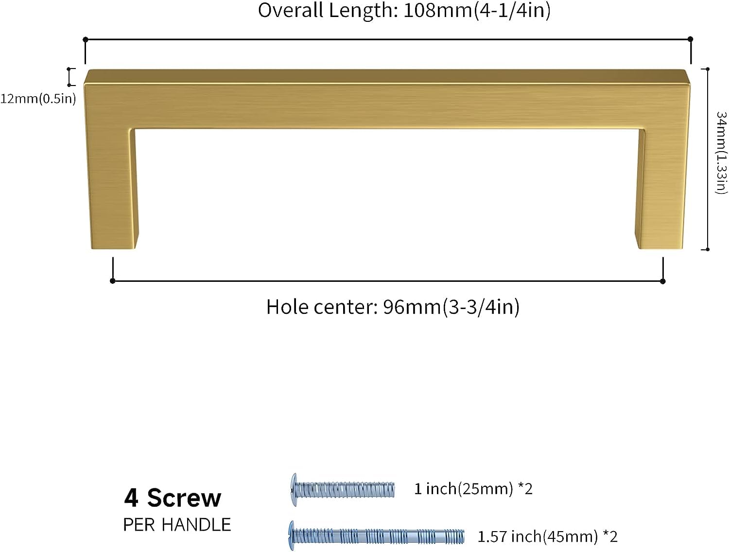 LONTAN 15 Pack Gold Drawer Handles 96mm Square Gold Kitchen Cupboard Handles Wardobe Bathroom Stainless Steel Kitchen Drawer Pulls - Image 2