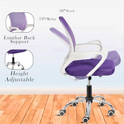 Image of Casa Copenhagen Mesh Mid Back Office /Study /Computer /Revolving /Desk Chair for Work from Home -Metal Base, Height Adjustable Seat- Purple & White Handle