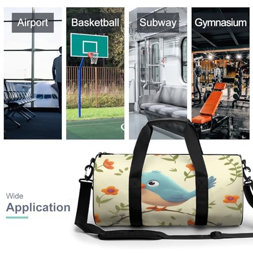 Cylindrical Gym Bag,Cute Bird Sports Gym Bag,Workout Bags,travel Weekender Bag,Duffle Travel Bag for Men Women3