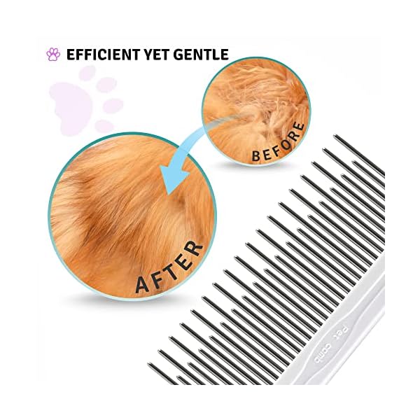 Poodle Pet Entwirrender Haustierkamm mit langen & kurzen Edelstahlzähnen zum Entfernen von verfilztem Fell, Knoten und Verfilzungen – Entwirrungswerkzeug Zubehör für sichere & sanfte DIY Hunde- und – Bild 4