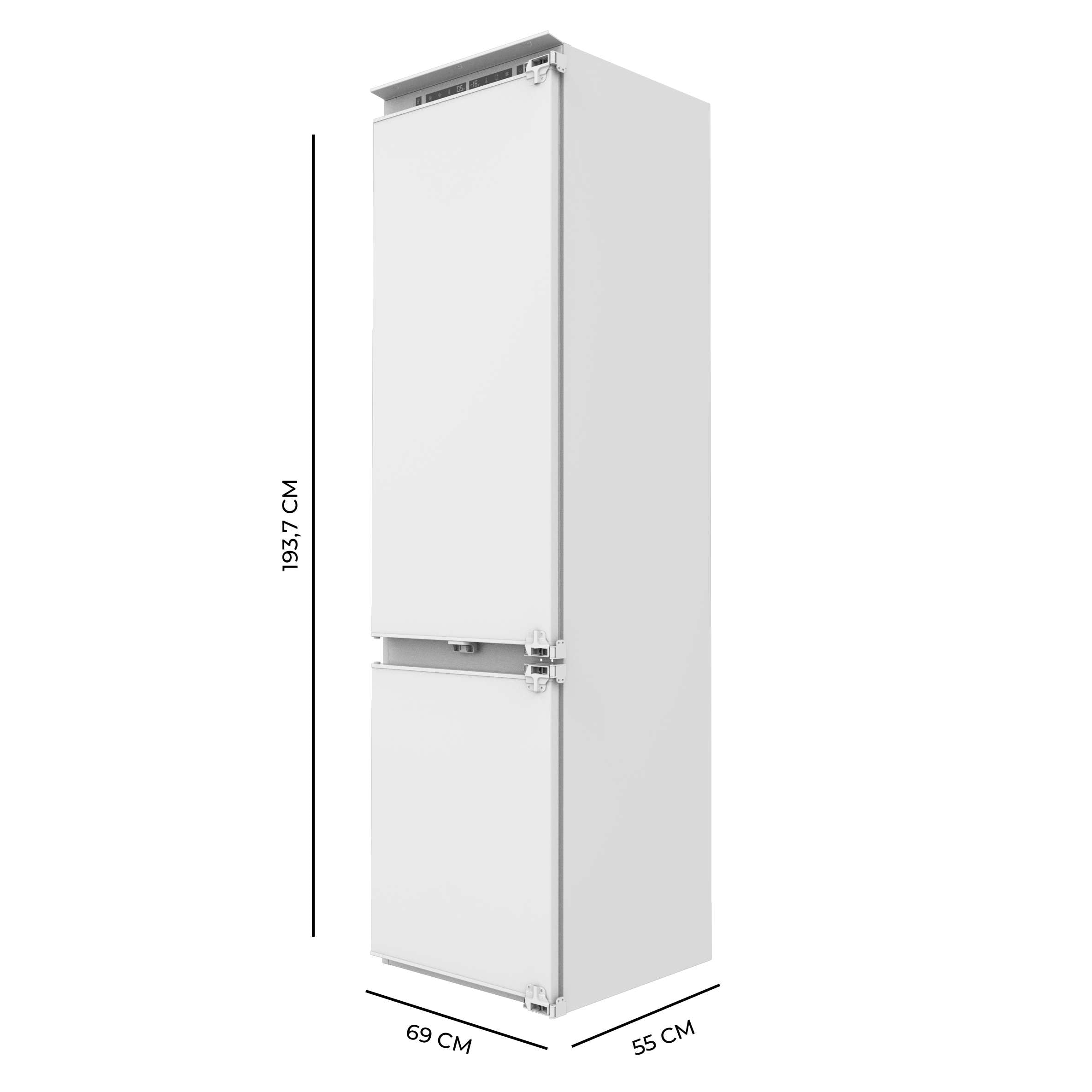 Cecotec Lodówka kombi zintegrowana 341 l Bolero CoolMarket Combi BI-D FLW 341, klasa E, Total NoFrost, Full LED Wall, Fresh Zone Plus, Kompresor Inverter Plus, Fast Cooling & Freezing, 193,7x69 cm.