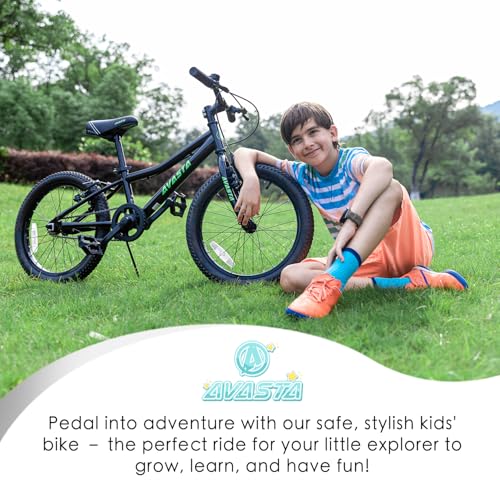 AVASTA 20'' Big Kids Mountain Bike for Age 6 7 8 9 10 11 12 Years Old Boys Girls Teen with Suspension Fork Front & Rear Dual Hand Brakes 6 Speeds Drivetrain, Black