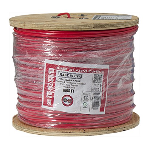 Vertical Cable Fire Alarm Cable, 16 AWG, 2 Conductor, Solid, Shielded, FPLR (Riser), 1000ft Spool, Red - Made in USA