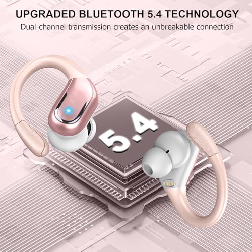 Image of Wireless Earbuds, 75hrs Bluetooth 5.4 Headphone Sport, 2026 Bluetooth Earbuds Deep Bass Over Ear Buds with Earhooks, ENC Noise Cancelling Earphone Mic, IP7 Waterproof for Workout /Running /Gym Rose