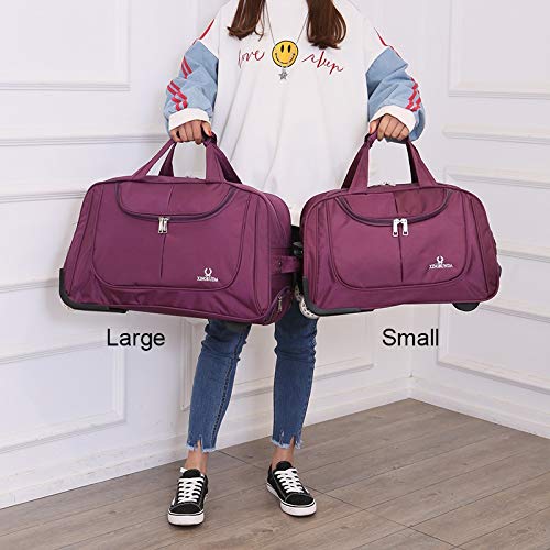 Wheeled Travel Tote Bag with Wheels, Solid Color Rolling Duffle Bag Weekender Bags for Women, Waterproof Trolley Bags Carry-On Luggage for Overnight Business Travel (Color : Purple, Size : Large)3
