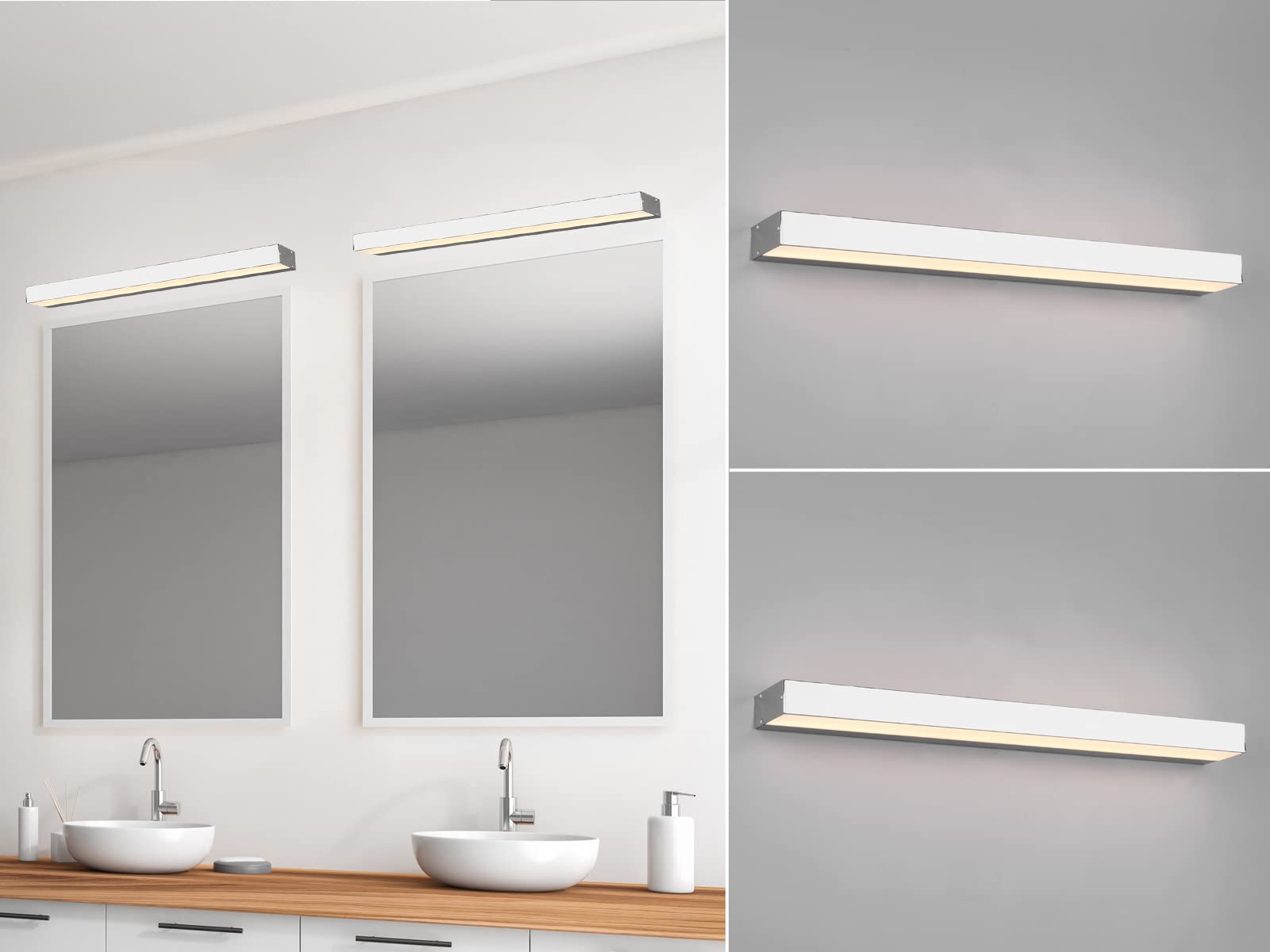 Set di 2 lampade da parete per bagno Up and Down in argento cromato, lunghezza 60 cm