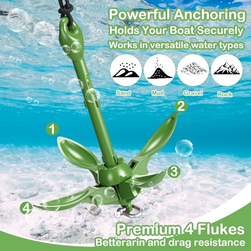 Image of Lounsweer 2 Pack 1.5 /3.5 lb Marine Kayak Anchor Kit Folding Grapnel Anchor Kit Boat Kayak Fishing Accessories for Small Boats Kayaks Canoe Paddle Boards