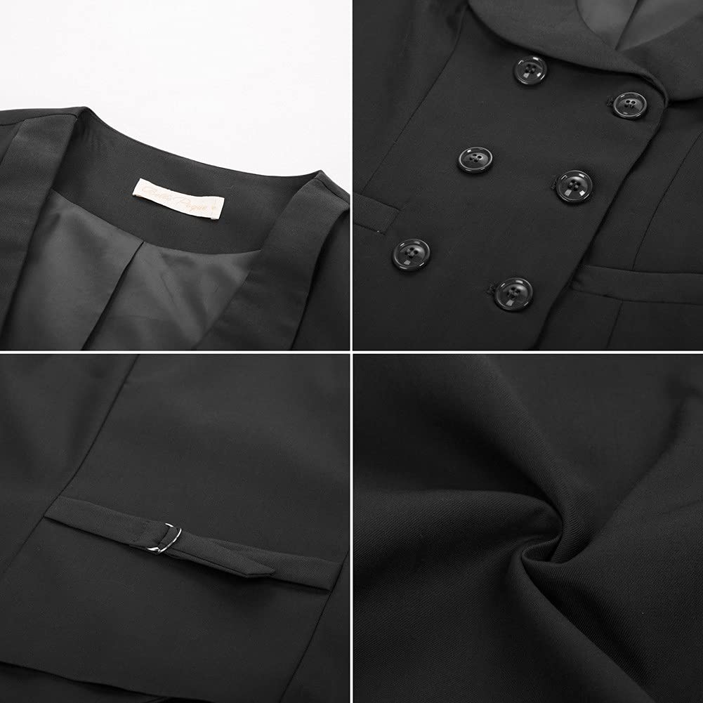 Belle Poque Damen Weste mit Gebogenes Revers V-Ausschnitt Karierte Weste mit Zwei Taschen Geometrischer Saum Einfarbig Jacke