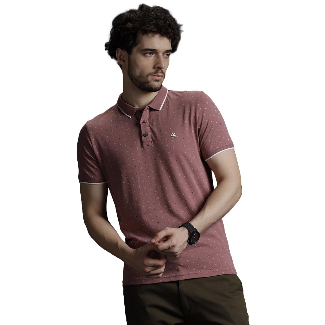 wrogn Men's Pure Cotton Jersey Polo T-Shirt | Micro Print with Contrast Tipping | Slim Fit-picture-30