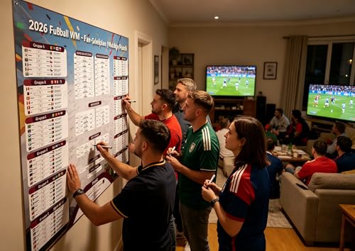 MOECSHSY WM 2026 Spielplan Poster A1 laminiert - Komplette Übersicht aller 104 Spiele, 48 Nationen - Spezial Deutschland Fan Design - Fussball WM 2026 Plan für Zuhause, Büro & Party