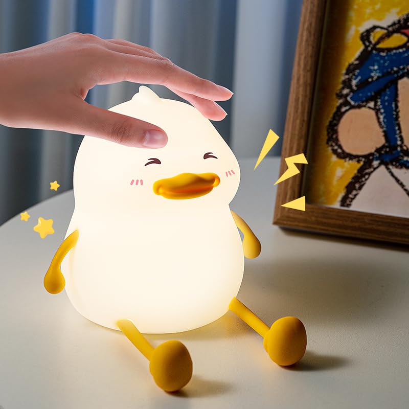 Image of LED Cute Duck Night Light, Duck Silicone Baby Night Light, Rechargeable Table Lamp, Bedside Lamp with Touch Sensor for Bedroom, Living Room, 3 Dimmable Functions