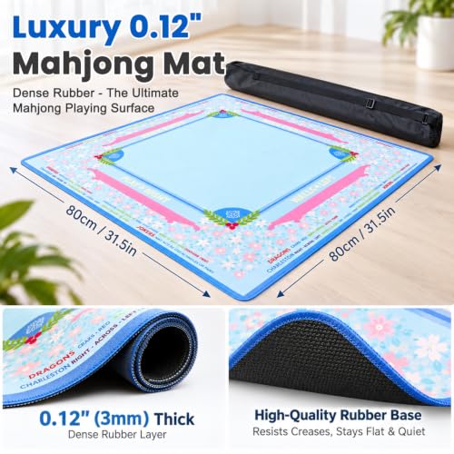 Image of PATPAT Square Mahjong Mat for Table 4 Players 31.5x31.5in Rubber Anti-Slip