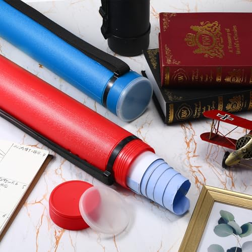 Image of Yahenda 6 Pcs Expandable Poster Tubes Bulk, 24 inch- 40 inch Extendable Blueprint Tube with Shoulder Strap Waterproof Portable Durable Round Cases for Drawing, Poster, Office Bulk Supply(Red, Blue, Black)