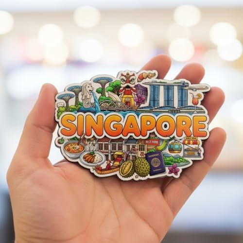 Image of Souvenir Fridge Magnet | 4x3 Inch Collectible Travel Decor | Strong & Durable Refrigerator Magnet with Iconic Landmarks for Travelers (Singapore)