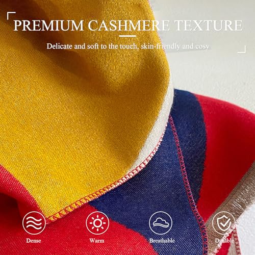 Winter Scarf Cashmere Shawl Color Block Geometric Pattern Pashmina Scarf With Tassel Long Neck Scarf Warm Wrap Stole3