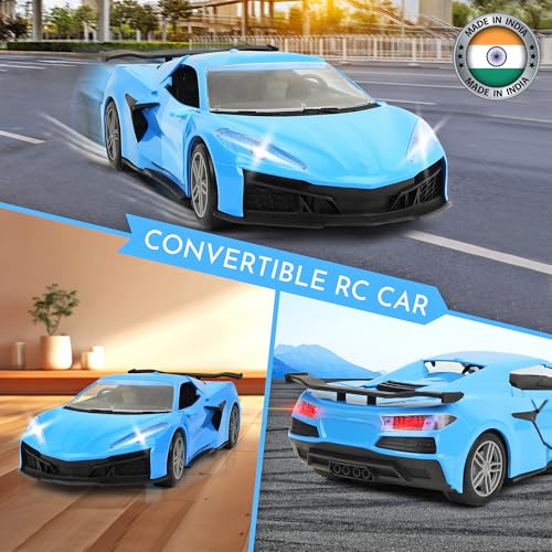 Image of Remote Control Car for Kids| Made in India| Toys for Boys & Girls| Rechargeable Battery|Sporty Race Car Design Openable Doors & Roof, Bright Headlights & Taillights| Gift for Boys Girls, Blue