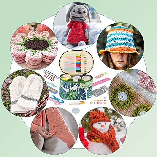 Image of Aeelike Crochet Kits for Beginners with Yarn, Green | Learn to Crochet Set Included Crochet Hooks Supplies DIY Tools,Crocheting Kit for Adults Kids with Portable Green Leaves Bag