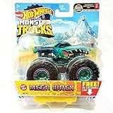 DieCast Hotwheels Monster Trucks 2021 [Mega Wrex] 68/75 with recrushable car, 1:64 Scale