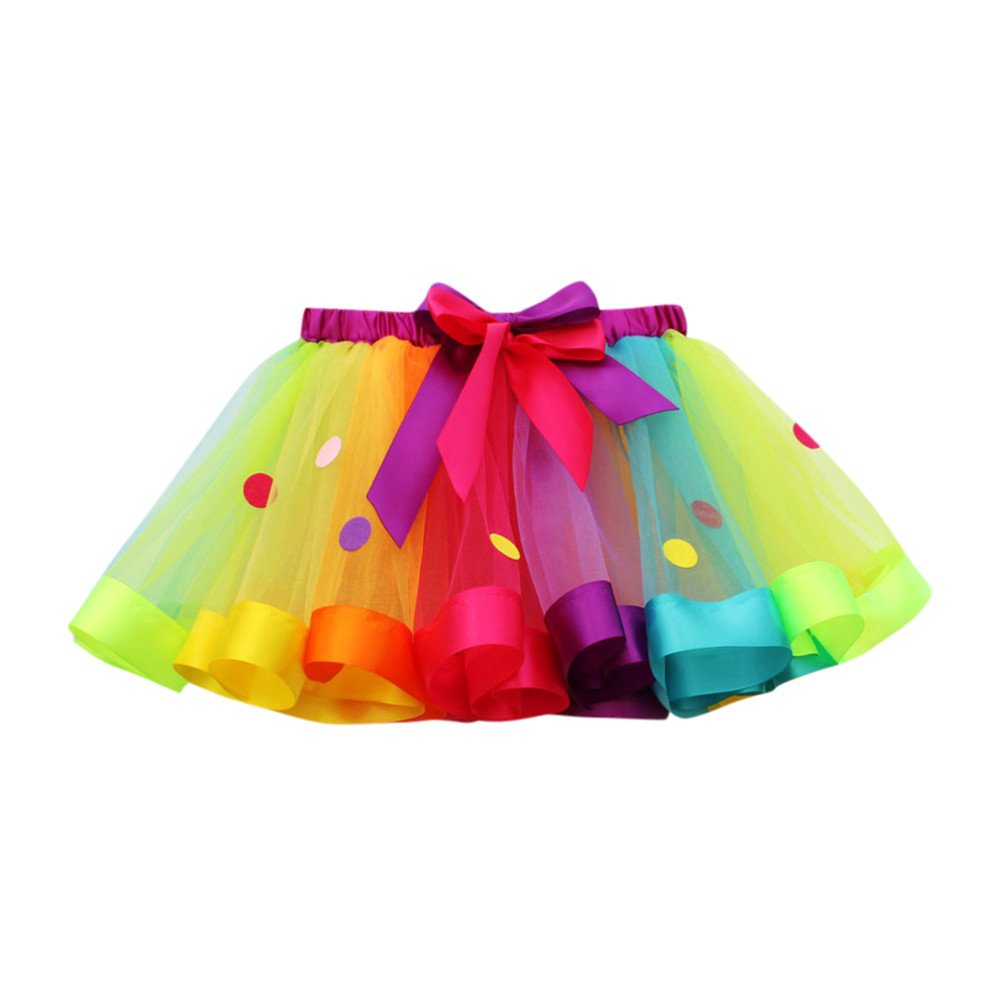 Girls Rainbow Layered Ballet Tutu Skirt Colorful Ribbon Tiered Dance Tulle Skirts Carnival Birthday (Multicolor, L)