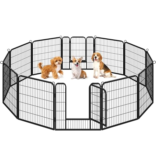 Image of Yaheetech 32 inch H 12-Panel Extra Wide Dog Playpen w /Door for Indoor Outdoor | Heavy Duty Metal Frame, Secure Latch Gate, Tool-Free Assembly, Portable For Yard RV Camping, Ideal For Small & Medium Pets