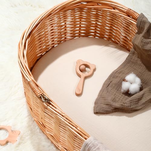 Peepeemax Musselin-Baumwolle Spannbettlaken 80x40cm, Kinderwagen Spannbettlaken Stubenwagen Matratzenbezug für Moseskorb, Babybett und Beistellbett für Jungen und Mädchen, 2er Pack, Hellbraun