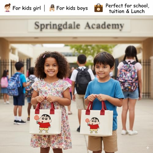 Image of Kids Lunch Bag | Cute & Stylish Embroidery Mini Tiffin Bag for Boys & Girls | Cute Cotton Cartoon Design I Picnic Tuition School, Preschool & Playschool | Gift for Birthday