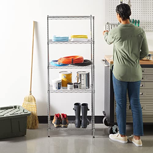Image of Amazon Basics 5-Shelf Adjustable Storage Shelving Unit for Garage, Steel Wire Rack, 200 Pound Loading Capacity per Shelf, 23.2 inch x 13.4 inch x 60 inch, Chrome Finish