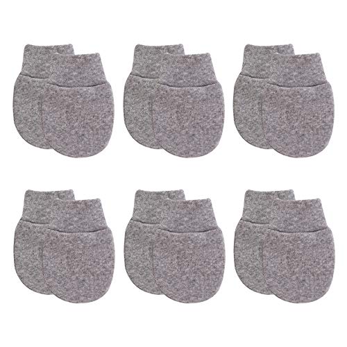 6 Pairs Newborn Baby Cotton Gloves No Scratch Mittens for 0-6 Months Boys Girls 100% Cotton (6 PACK 1 GREY)