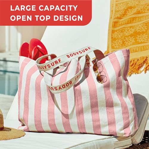 Bodysurf Striped Canvas Tote Bag + Wet Bag for Swimsuit & Wet Clothes2