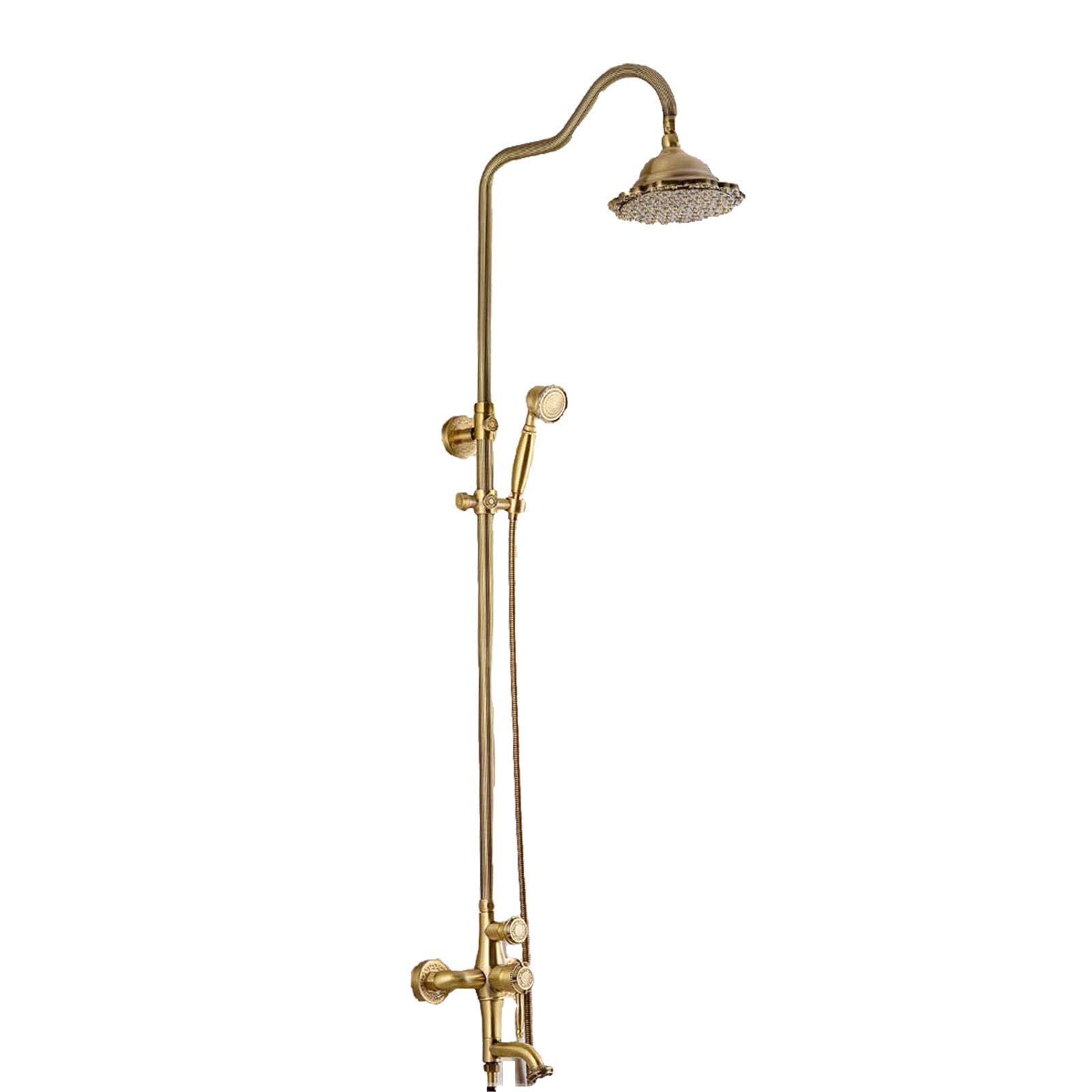 Sjdopulse Gold Wall Mounted Shower System Antique, Adjustable Shower Set Brass With Overhead Shower Head Tap, Retro Shower Mixer Set For Bathroom Hotel