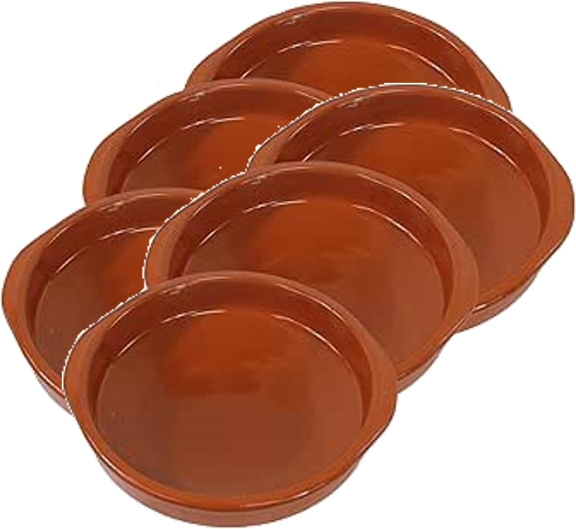 Genérico Lot de 6 assiettes en céramique 20 cm – Envoi 24h – Casseroles rustiques en terre cuite réfractaire, adaptées pour cuisinière à gaz et électrique, micro-ondes et four, couleur naturelle, bord