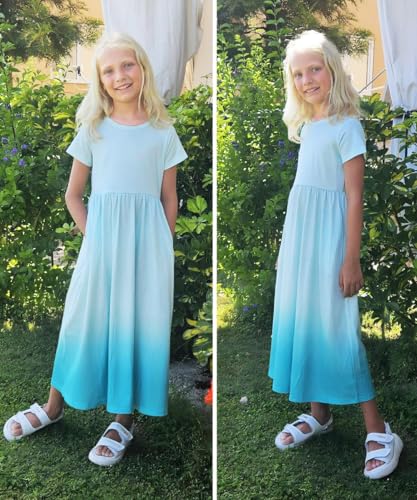 Image of Arshiner Girls Maxi Dress Long /Short Sleeve Casual Holiday Dress with Pockets for 5-13 Years