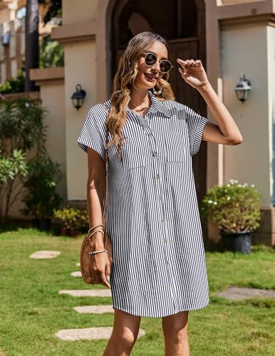 Image of Zeagoo Summer Dresses for Women 2025 Cotton Button Down Short Sleeve Tshirt Dresses Casual Mini Beach Dress