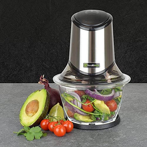 Health Kick Food Chopper & Processor for Salad, Sauces, Vegetables, Meat, Fruits and Nuts, 400W and 4 Durable Sharp Blades, 1 Litre Glass Bowl - K3301