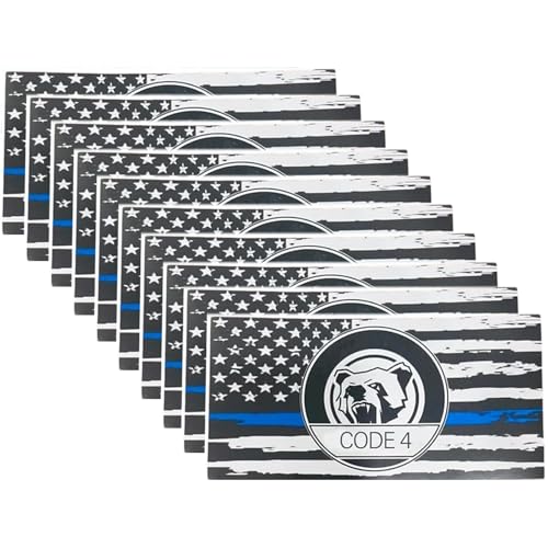 Image of 10pcs Thin Blue line Flag Code 4 Car Sticker Decal, Police Support American Flag Bumper Stickers for Cars Trucks Window Laptop, Bandera de policia la linea Azul para carro