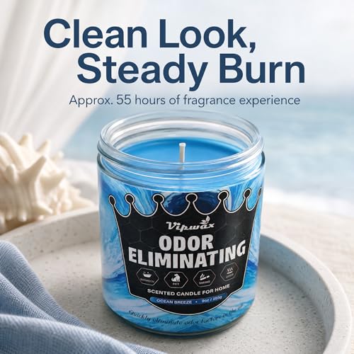 VIPwax 9 oz Ocean Breeze Odor Eliminating Candles for Home Scented, Eliminates 99% of Pet, Smoke, Food and Other Smells Quickly, Highly Fragranced Candle, Premium Soy Candles Set for Women — view 6