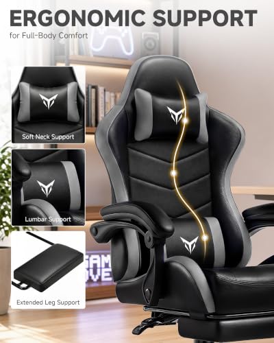 Image of LUCKRACER Gaming Chair, Comfy Computer Chair w /Footrest for Adults, Gray
