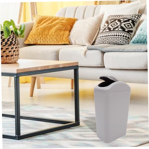 Caneca de basura rectangular pequeña con tapa gris miniatura 6