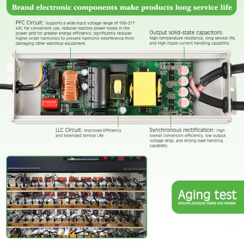 Image of LED Driver 400 Watts(200W X2) 12V DC Transformer,Waterproof IP67 Power Supply, Adapter with 3-Prong Plug 4.9 Feet Cable for Any DC led Lights, Computer Project, Outdoor Light